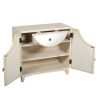 Mango Wood Cabinet with Mirrored look Steel Insert Door Storage; Beige