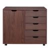 Single Door Five Drawers MDF With PVC Wooden Filing Cabinet Dark Brown