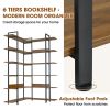 74.8 Inch Bookshelf L-shape MDF Boards Stainless Steel Frame Corner 6-tier Shelves Adjustable Foot Pads; Brown