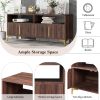 TREXM 58' L Sideboard with Gold Metal Legs and Handles Sufficient Storage Space Magnetic Suction Doors (Brown)