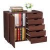 Single Door Five Drawers MDF With PVC Wooden Filing Cabinet Dark Brown