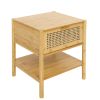 1 Drawer Nightstand, Bamboo and Natural Rattan, Bedside Table Accent End Table Side Table for Bedroom, Living Room