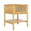 1 Drawer Nightstand, Bamboo and Natural Rattan, Bedside Table Accent End Table Side Table for Bedroom, Living Room