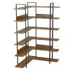 74.8 Inch Bookshelf L-shape MDF Boards Stainless Steel Frame Corner 6-tier Shelves Adjustable Foot Pads; Brown