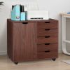 Single Door Five Drawers MDF With PVC Wooden Filing Cabinet Dark Brown