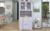 TREXM 70.9" Multifunctional Pantry Cabinet MDF Storage Cabinet with Glass Doors; A Large Drawer and Adjustable Shelves (Antique White)