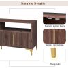 TREXM 58' L Sideboard with Gold Metal Legs and Handles Sufficient Storage Space Magnetic Suction Doors (Brown)