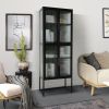 Elegant Floor Storage Cabinet with 4 Tempered Glass Doors; Display High Cabinet with Adjustable Shelves Black Color for Entryway; Living Room; Bedroom