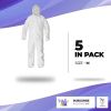 Hazmat Suits Disposable Coveralls 4X-Large. Pack of 5 White Protective Suits with Attached Hood; Zipper Front. 60 gsm Microporous Paint Suit; Protecti