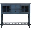 TREXM Sideboard Console Table with Bottom Shelf; Farmhouse Wood/Glass Buffet Storage Cabinet Living Room (Antique Navy)