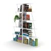 Furnish Home Store Modern 5 Tier Ladder Bookshelf Organizers; Narrow Bookshelf for Small Spaces Office Furniture Bookcase; White/Chrome