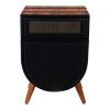 24 Inch Acacia Wood Accent Cabinet Chest with 1 Mesh Drawer and 1 Door; Brown and Black