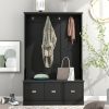 ON-TREND Hall Tree with 4 Hooks and 3 Large Drawers; Coat Hanger; Entryway Bench; Storage Bench; 3-in-1 Design; for Entrance; Hallway (Black)