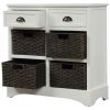 TREXM Rustic Storage Cabinet with Two Drawers and Four Classic Rattan Basket for Dining Room/Living Room (White)