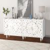 4 Door Wooden Sideboard with Engraved Sunburst Design Front; White and Gold