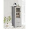 39 Inch Paulownia Wood Accent Cabinet; Vertical; 2 Drawers; 1 Door; Dove Gray