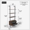 Ladder Bookcase; Vertical open space shelf with 2 drawers; office bookshelf wall mount required (walnut); provides storage for artwork; decorative fig