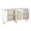 4 Door Wooden Sideboard with Engraved Sunburst Design Front; White and Gold