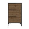 Wood and Metal Office Accent Storage Cabinet with 3 Drawers; Black and Brown