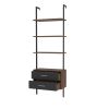 Ladder Bookcase; Vertical open space shelf with 2 drawers; office bookshelf wall mount required (walnut); provides storage for artwork; decorative fig