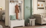 ON-TREND Hall Tree with 4 Hooks and Hinged Lid; Coat Hanger; Entryway Bench; Storage Bench; 3-in-1 Design; for Entrance; Hallway (White)