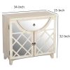 Mango Wood Cabinet with Mirrored look Steel Insert Door Storage; Beige