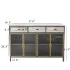 48&quot; Wide 4 Glass Doors Modern Sideboard with 3 Top Drawers; Freestanding Sideboard Storage Cabinet Entryway Floor Cabinet for Living Room Office