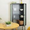 Retro Style Fluted Glass High Cabinet Storage Dual Doors Three Detachable Wide Shelves Enclosed Dust-free Storage for Living Room Bathroom Dining Room