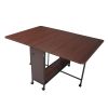 Folding Dining Table Portable Desk with 6 Wheels for Kitchen, Living Room and Home Office, Dark Coffee+Black XH