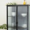 Retro Style Fluted Glass High Cabinet Storage Dual Doors Three Detachable Wide Shelves Enclosed Dust-free Storage for Living Room Bathroom Dining Room