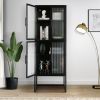 Elegant Floor Storage Cabinet with 4 Tempered Glass Doors; Display High Cabinet with Adjustable Shelves Black Color for Entryway; Living Room; Bedroom