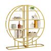 4 Tiers Home Office Open Bookshelf; Round Shape; Different Placement Ways; MDF Board; Gold Metal Frame; White