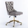 A&A Furniture Office Chair,Velvet Upholstered Tufted Button Home Office Chair with Golden Metal Base,Adjustable Desk Chair Swivel Office Chair (Gray)