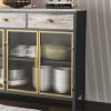 48&quot; Wide 4 Glass Doors Modern Sideboard with 3 Top Drawers; Freestanding Sideboard Storage Cabinet Entryway Floor Cabinet for Living Room Office