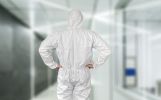 Disposable SF Coveralls. Pack of 5 White Body Protective Suits of Laminated Polypropylene 60 gsm. Medium PPE Workwear with Microporous Film; Hood; Boo