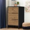 Wood and Metal Office Accent Storage Cabinet with 3 Drawers; Black and Brown