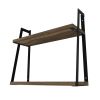 Joel 18 Inch Rectangular 2 Tier Wood Floating Wall Mount Shelf with Metal Frame; Brown and Black