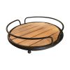 Round Tubular Metal Frame Tray with Plank Style Wooden Base; Brown and Black