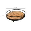 Round Tubular Metal Frame Tray with Plank Style Wooden Base; Brown and Black