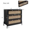 Modern Cannage Rattan Wood Closet 3-Drawer Chest Wood Storage Cabinet Sideboard for Bedroom, Living Room, Entryway, Hallway, Black