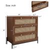 Modern Cannage Rattan Wood Closet 3-Drawer Chest Wood Storage Cabinet Sideboard for Bedroom, Living Room, Entryway, Hallway, Walnut