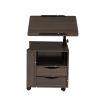 Height Adjustable Overbed End Table Wooden Nightstand with Swivel Top; Storage Drawers; Wheels and Open Shelf; (Black Walnut)