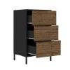 Wood and Metal Office Accent Storage Cabinet with 3 Drawers; Black and Brown