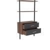 Ladder Bookcase; Vertical open space shelf with 2 drawers; office bookshelf wall mount required (walnut); provides storage for artwork; decorative fig