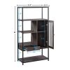 Home Office Bookcase and Bookshelf 5 Tier Display Shelf with Doors and Drawers; Freestanding Multi-functional Decorative Storage Shelving; Vintage Bro