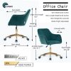 Modern Velvet Fabric Material Adjustable Height 360 revolving Home Office Chair with Gold Metal Legs and Universal Wheels for Indoor; Dark Green