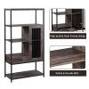 Home Office Bookcase and Bookshelf 5 Tier Display Shelf with Doors and Drawers; Freestanding Multi-functional Decorative Storage Shelving; Vintage Bro