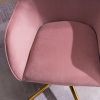 Modern Velvet Fabric Material Adjustable Height 360 revolving Home Office Chair with Gold Metal Legs and Universal Wheels for Indoor; Pink