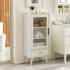 Modern Bathroom Storage Cabinet & Floor Standing cabinet with Glass Door with Double Adjustable Shelves and One Drawer, Extra Storage Space on Top, Wh