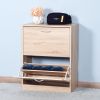 Wooden Shoe Cabinet for Entryway; White Shoe Storage Cabinet with 2 Flip Doors 20.94x9.45x43.11 inch